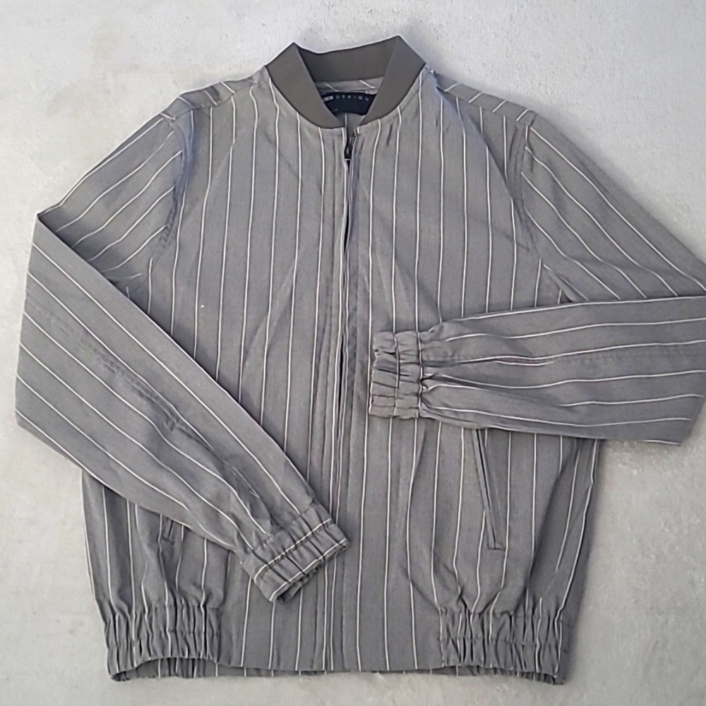 ASOS Mens Slim Fit Pinstripe Bomber Jacket XS Softshell Baseball Collar Casual